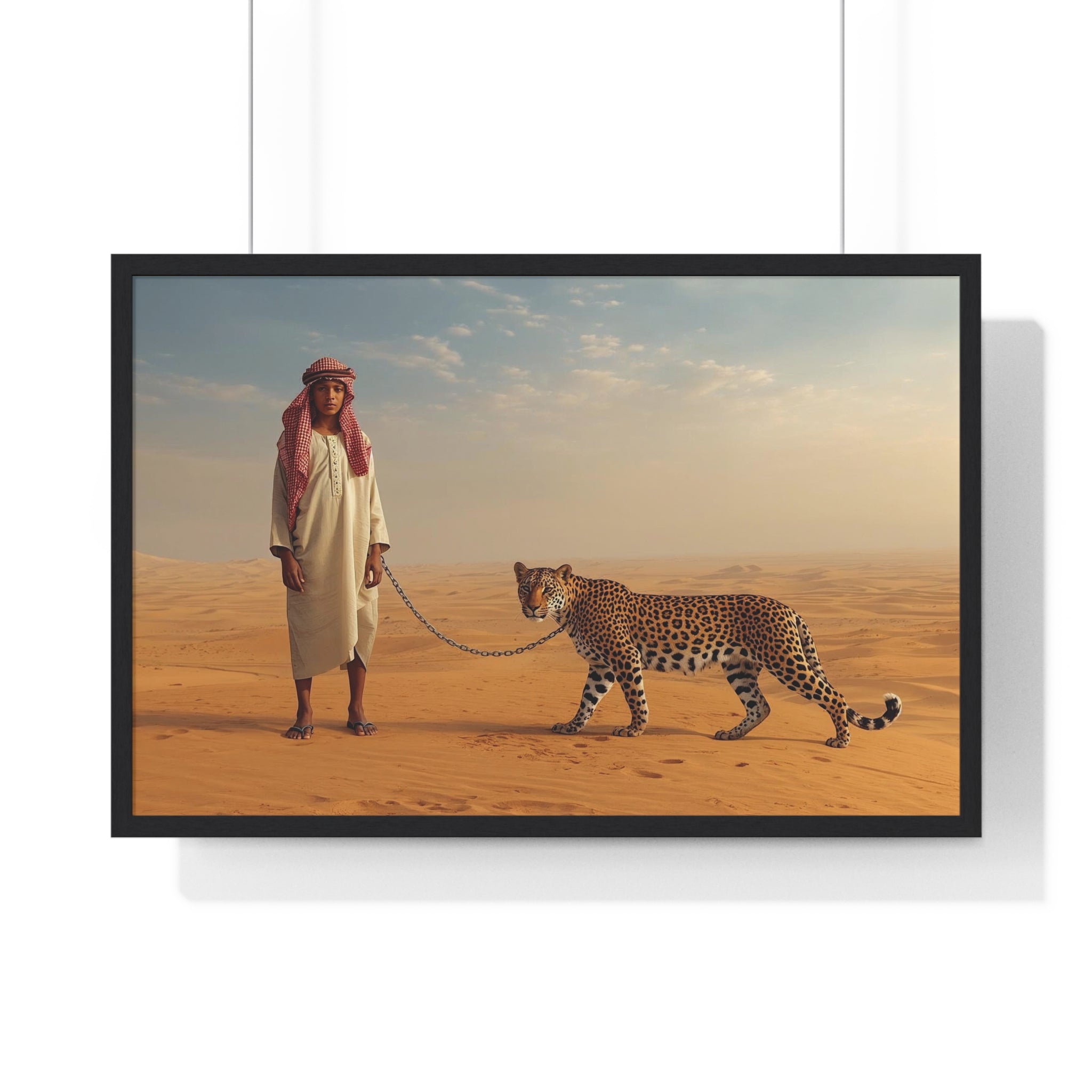 Desert Wanderer Framed Poster — Child with Cheetah Wall Art