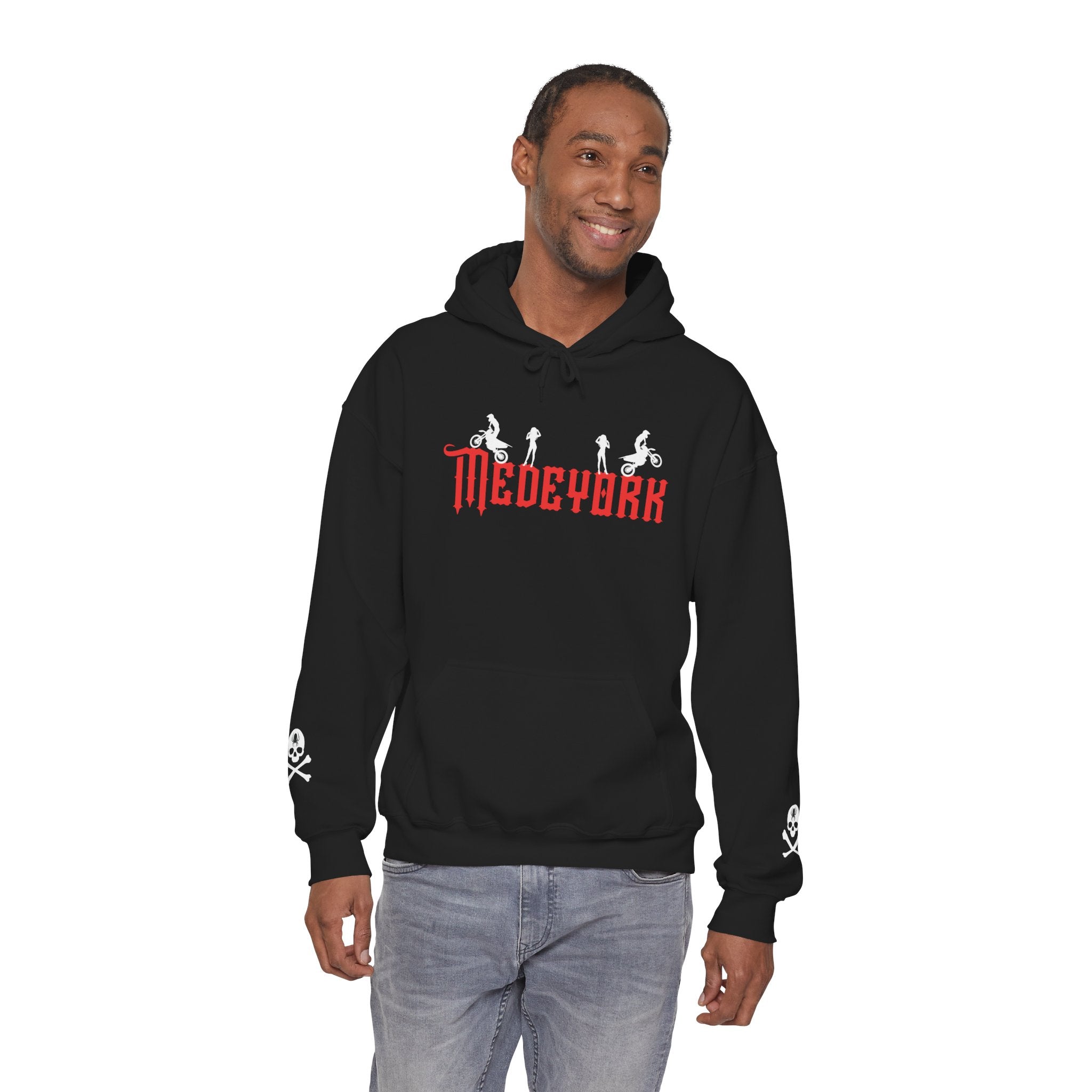 Medellin Gothic Hoodie – Skull Sleeve Rock Band Inspired Sweatshirt