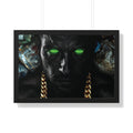 Framed Poster — Dark Portrait with Neon Green Eyes & Gold Chain