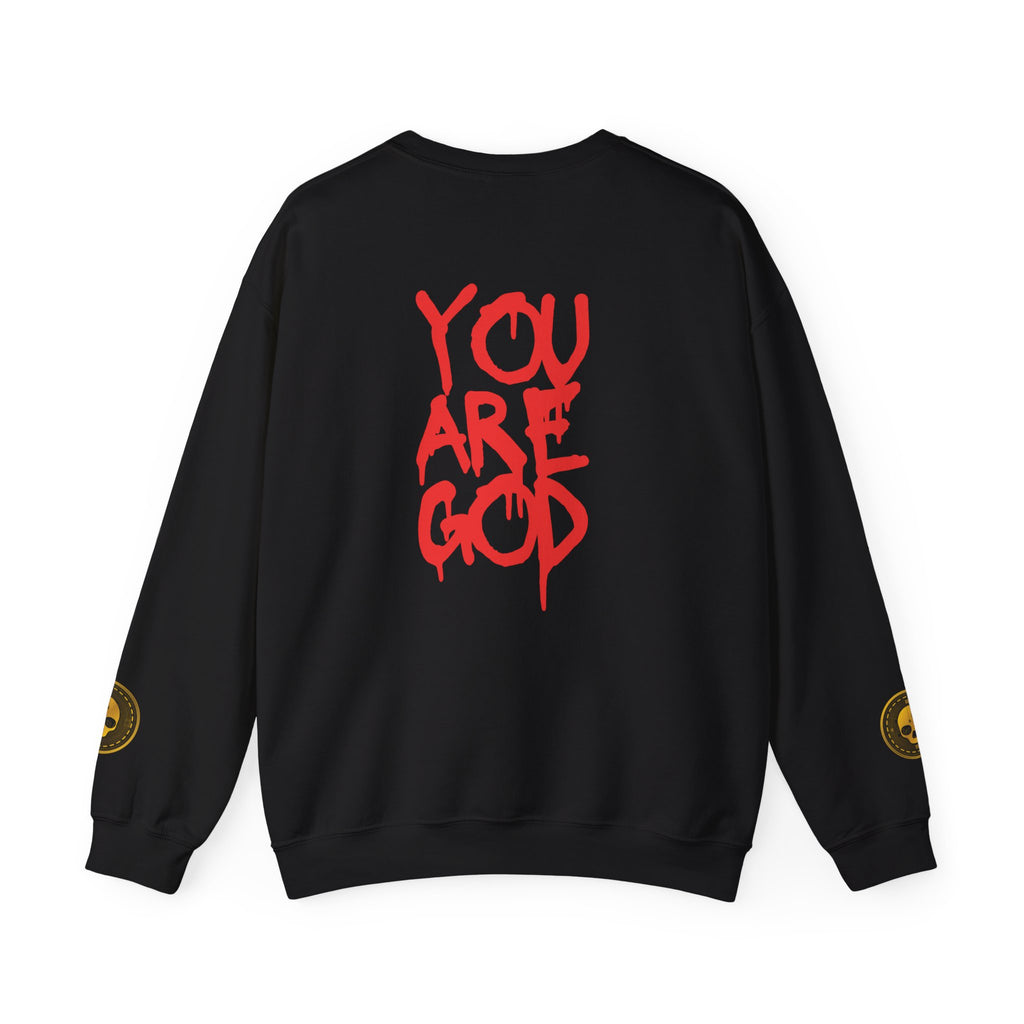 Gothic Framed Unisex Sweatshirt with 'YOU ARE GOD' Red Graffiti