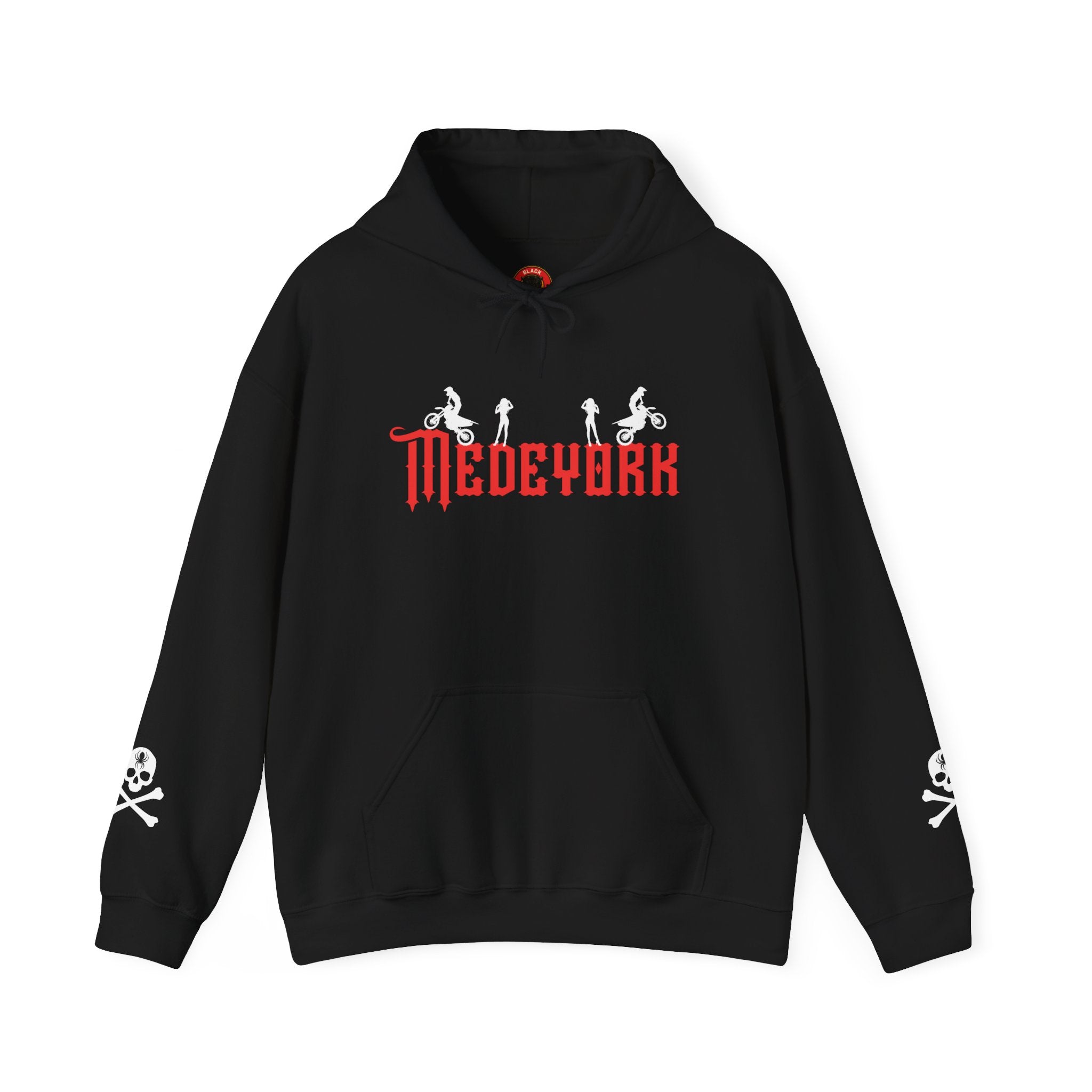 Medellin Gothic Hoodie – Skull Sleeve Rock Band Inspired Sweatshirt