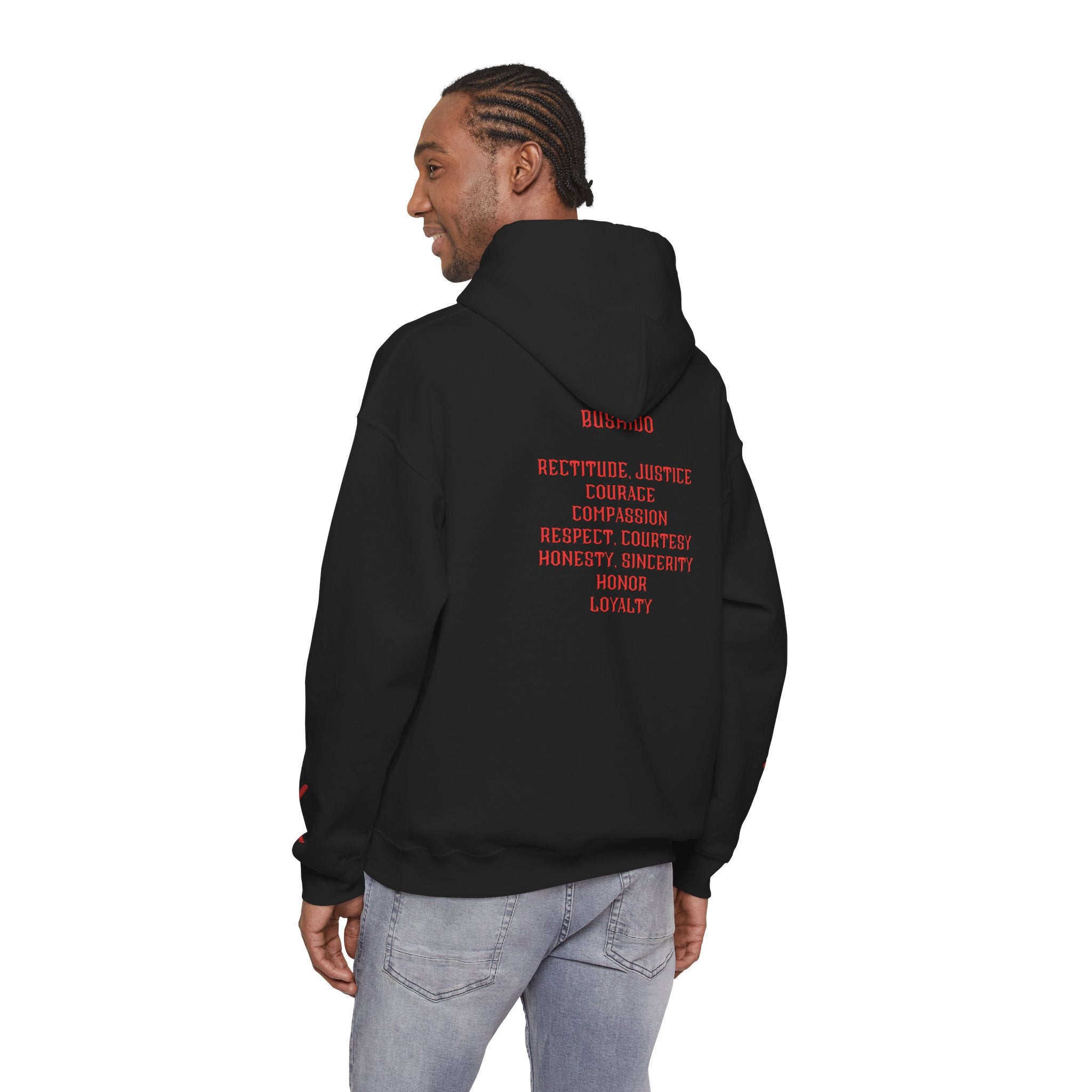 Bushido Hoodie — Samurai Values Pullover with 'Bushido' & Honor Traits