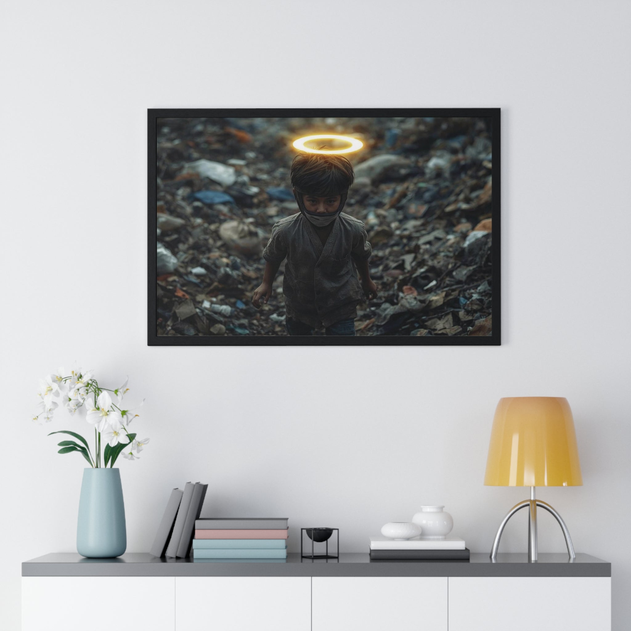 'Little Angel' Framed Poster — Child Photo Print with Halo
