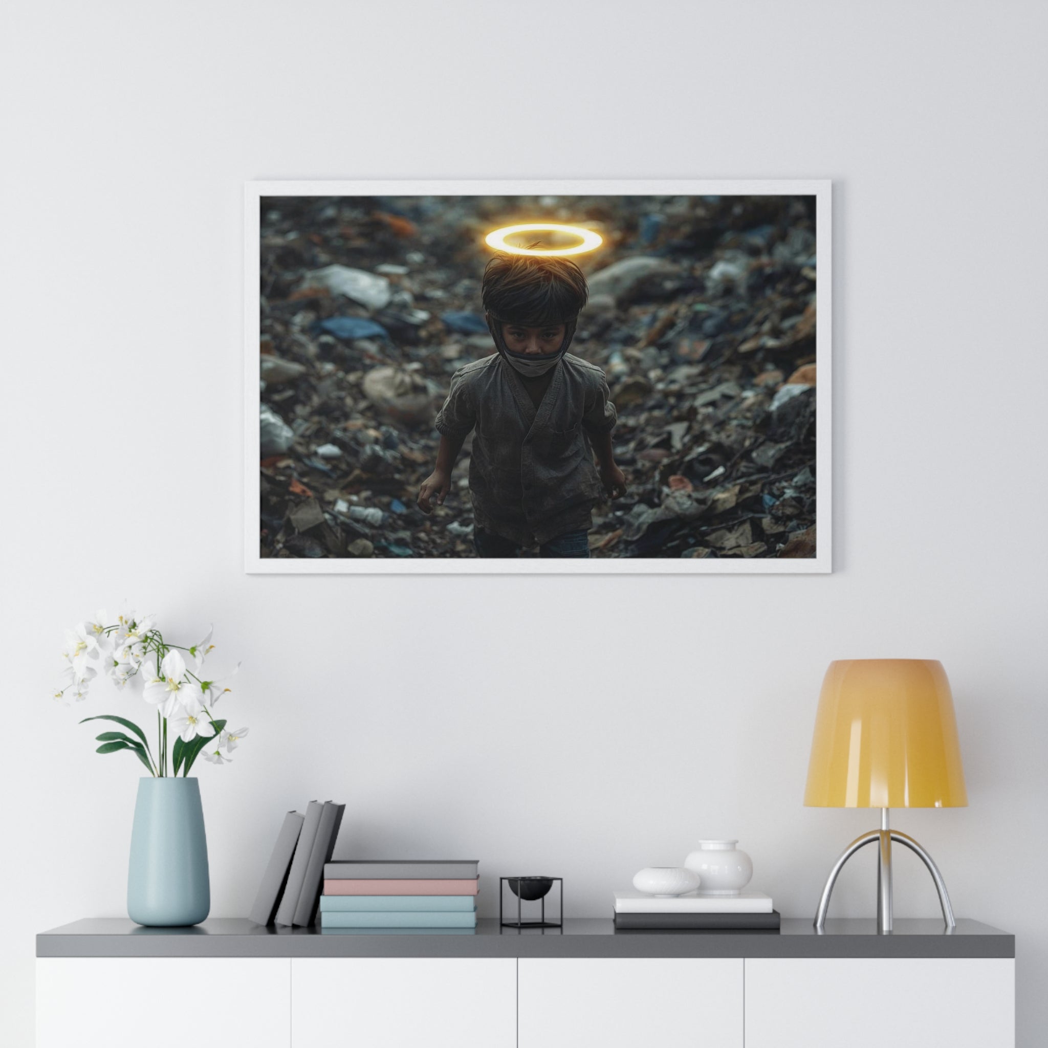 'Little Angel' Framed Poster — Child Photo Print with Halo