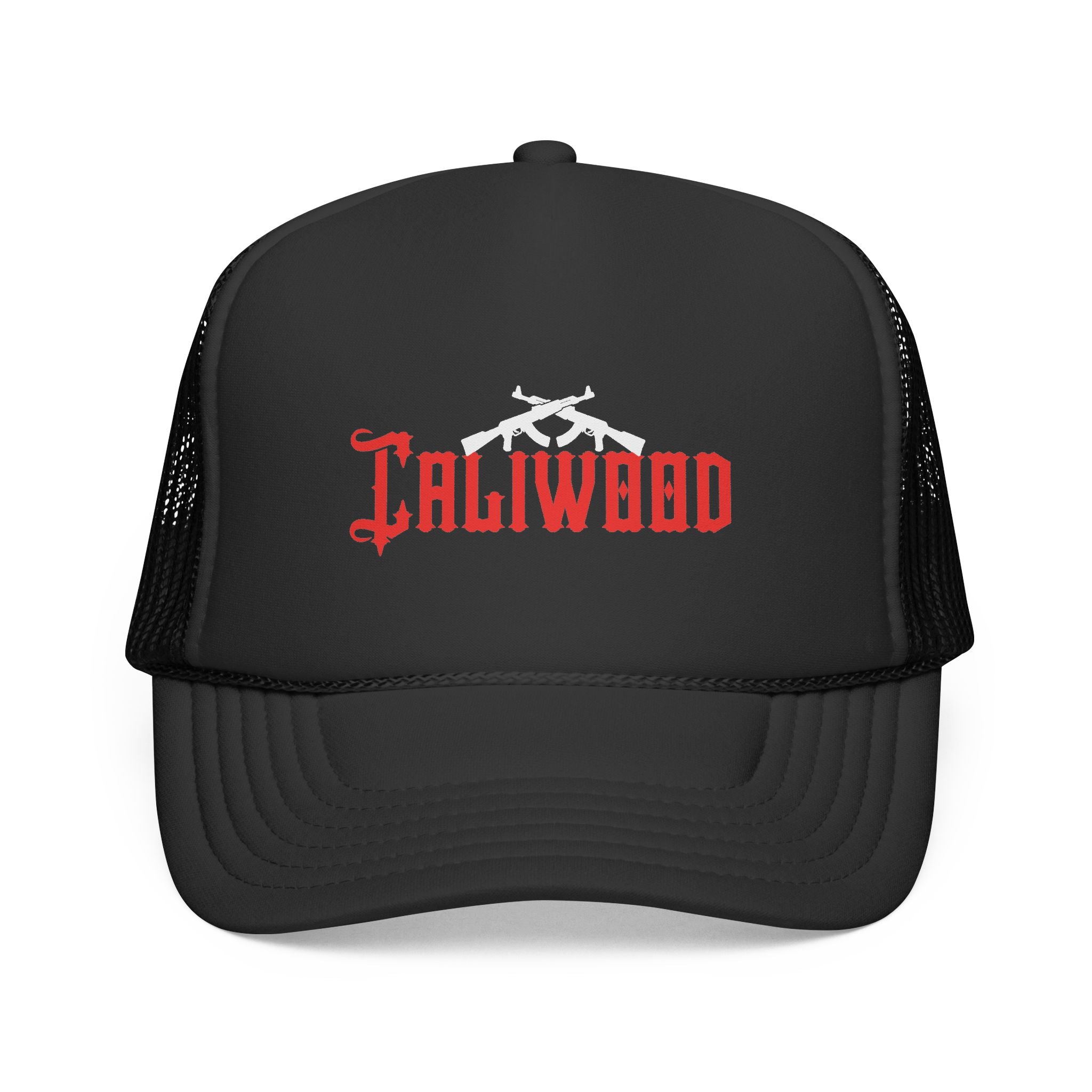 CALIWOOD Gothic Logo Trucker Cap — Vintage Biker Streetwear Mesh Hat