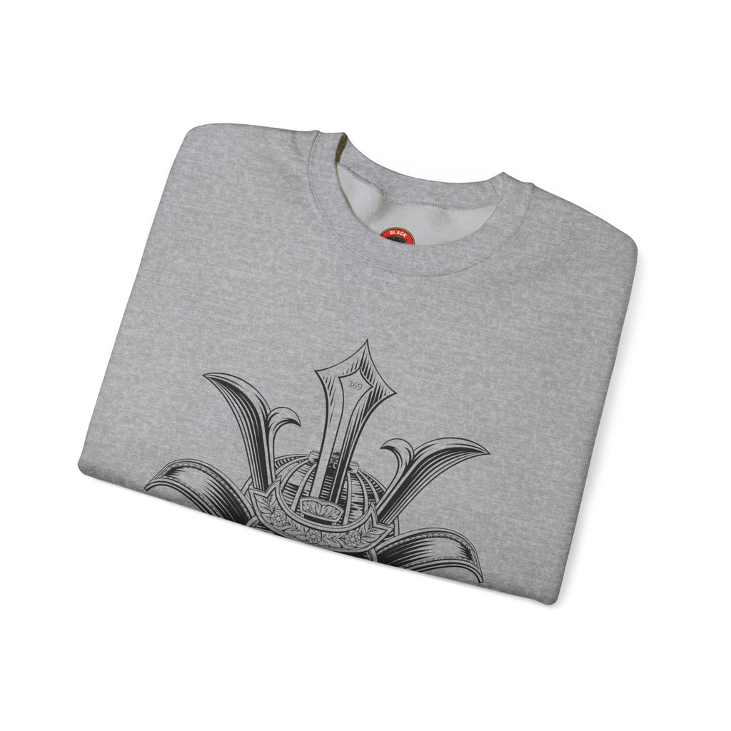 Bushidō Armor Helmet Crewneck Sweatshirt — "Virtues of Bushidō" Back Script