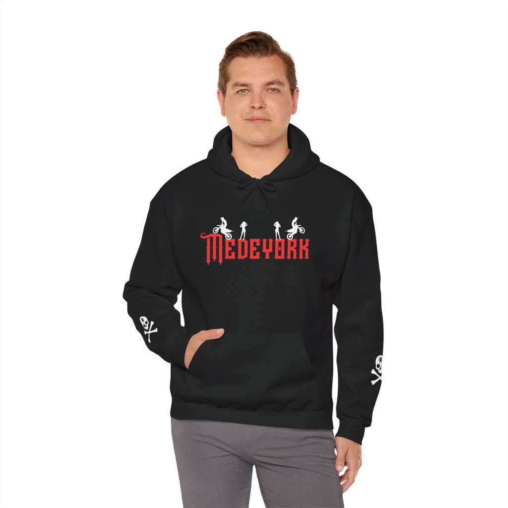 Medellin Gothic Hoodie – Skull Sleeve Rock Band Inspired Sweatshirt